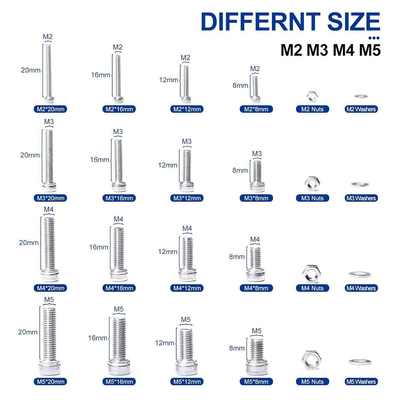 880pcs304不锈钢圆柱头内六角螺钉螺母平垫套装 杯头螺钉螺母盒装