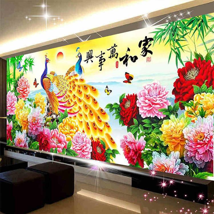 客厅绣花开新款十字富贵2022牡丹满线孔雀画大幅钻石钻花现代春点