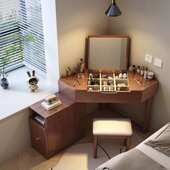 柜转角收纳化妆化妆一体梳妆台墙角三角形桌简约小户型卧室 实木n