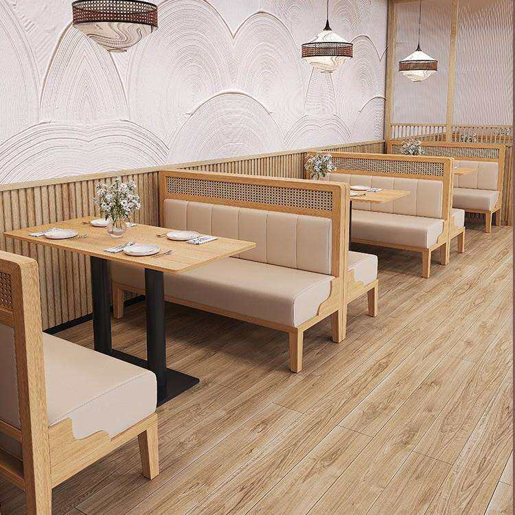 主题茶餐厅靠墙卡座编藤西餐厅火锅店餐桌椅日料店桌椅藤编