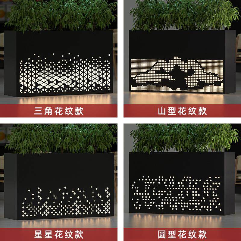 商业街外摆不锈钢花箱组合围栏带灯花台户外镂空花箱隔断发光花坛