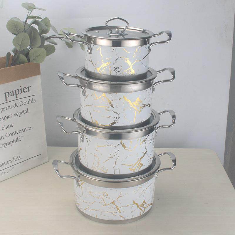 彩色贴花汤锅不锈钢锅钢柄复底清汤锅电磁炉火锅Decal soup pot