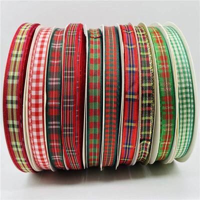 5yards/Lot 10mm Plaid Ribbon Christmas Decor Ribbon For Hand