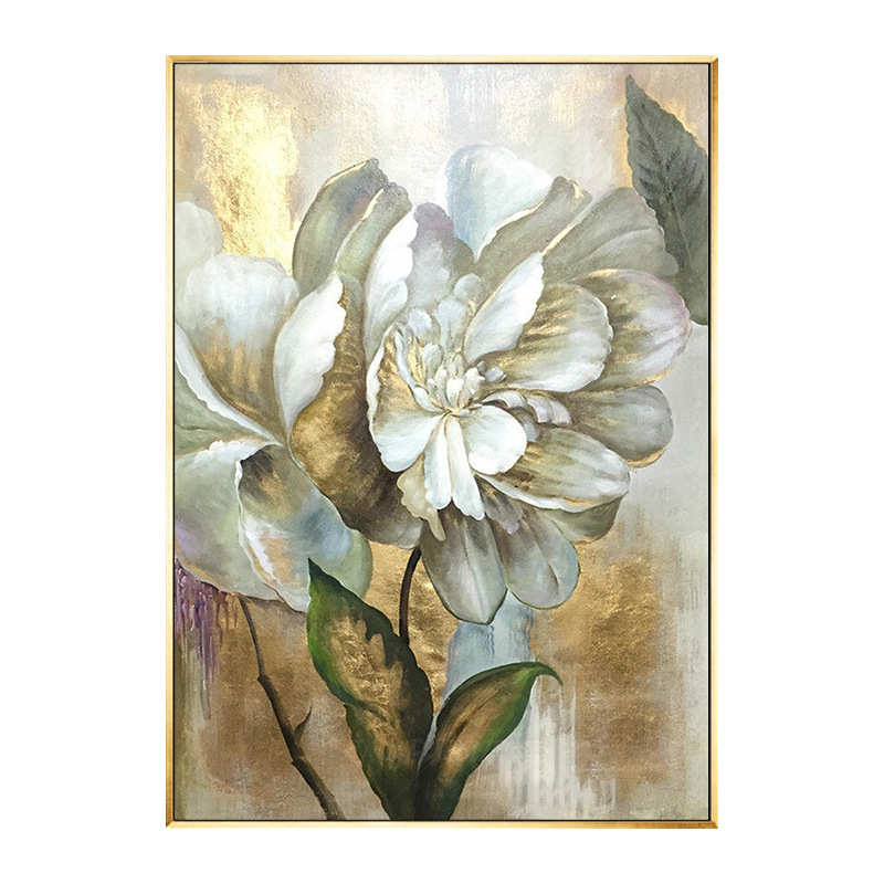 纯手绘牡丹花卉油画新中式大幅客厅装饰画现代玄关过道挂画壁画图片