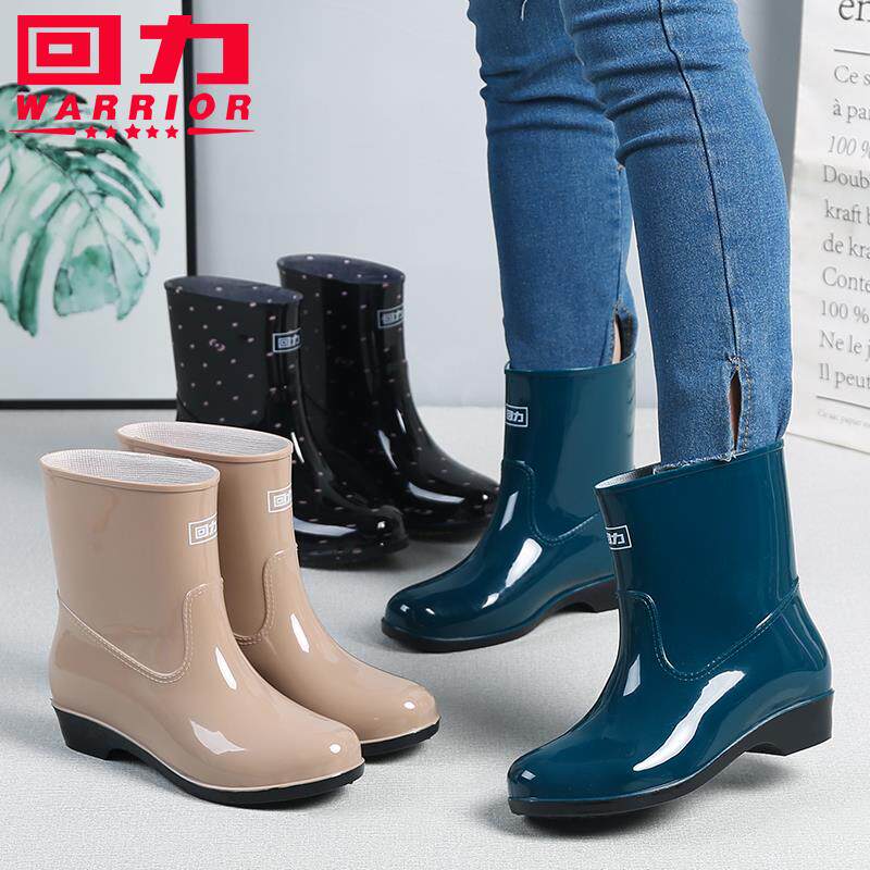 回力女士雨靴外穿加厚防水防滑耐磨雨鞋女款短筒工作防水胶鞋跨境