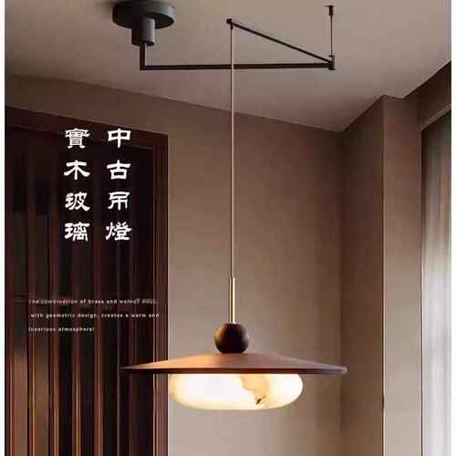 摇臂古风中式餐厅吊灯仿云石侘寂风餐桌原木创意高级艺术主卧灯具