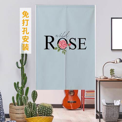 新款直销玫瑰花布艺北欧ins门帘卧室厨房卫生间隔断帘家用免打孔