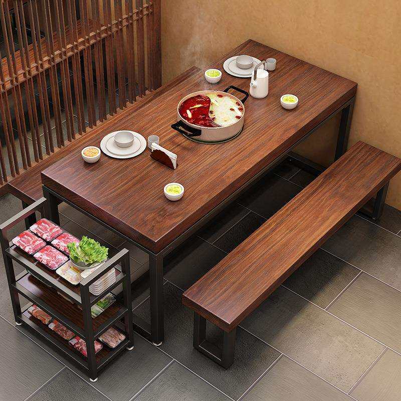美式工业风实木餐桌椅组合火锅店铁艺烤肉桌复古长方形吃饭桌子