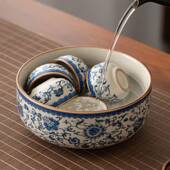 新款 复古茶道配件茶水盂茶洗缸 青花茶洗高档陶瓷建水茶洗中式