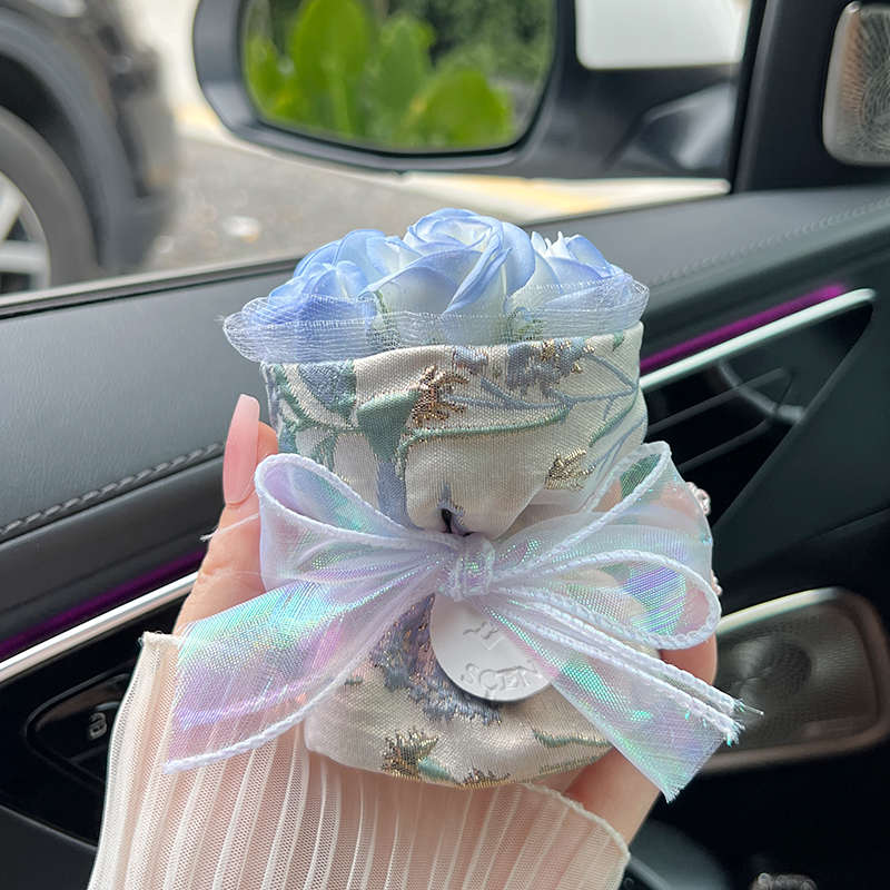 冰蓝玫瑰花汽车摆件车载空调出风口香薰香水干花女生车内饰品装饰