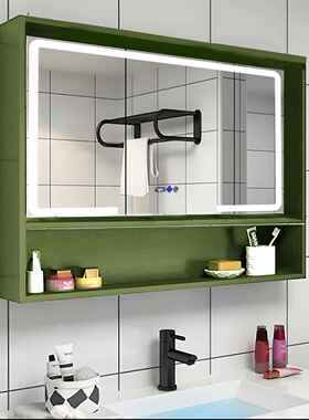 绿色方形轻奢壁挂一体式全铝智能浴室镜柜智控智能家居防雾