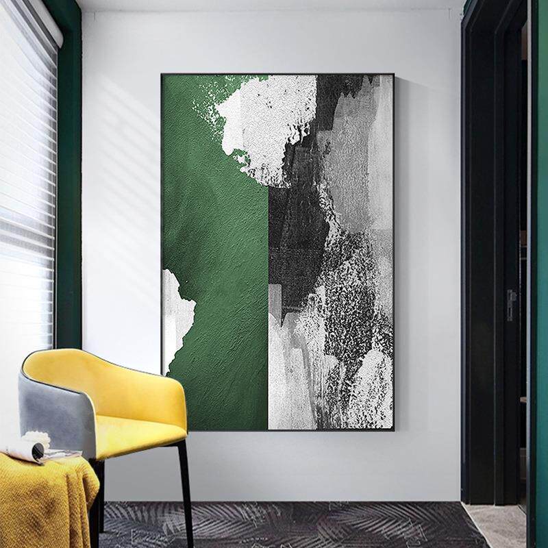 青翠简约抽象画入门玄关装饰画大气客厅落地画大尺寸挂画晶瓷画
