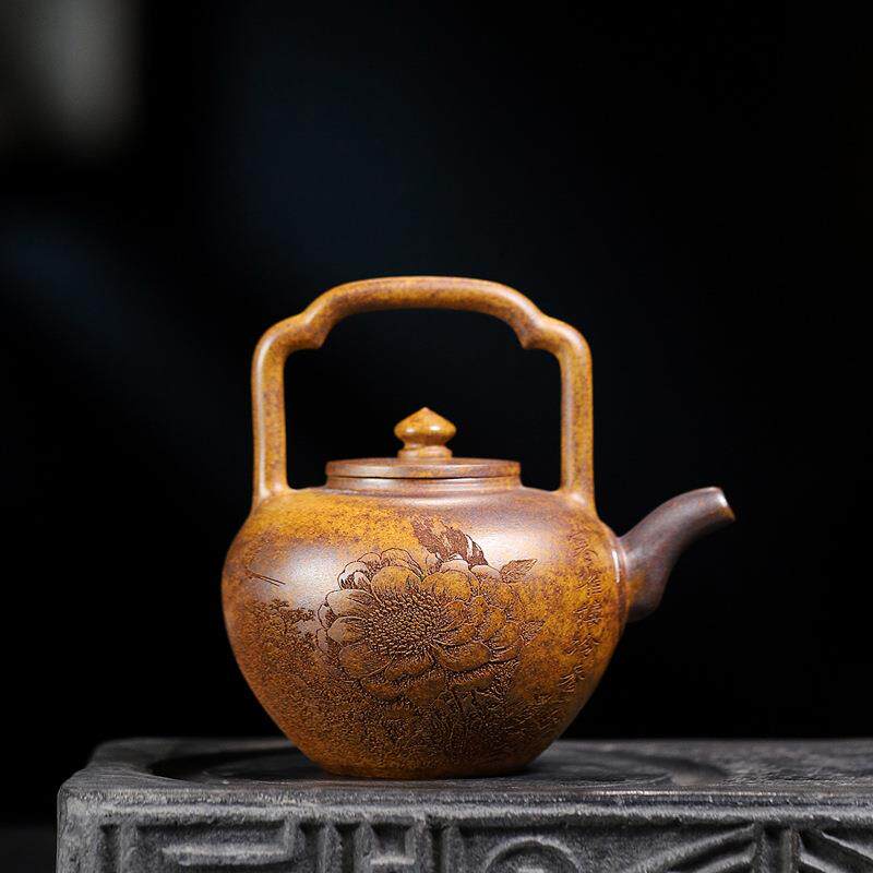 宜兴原具矿龙骨砂紫砂壶ZD-H2125吴经提梁茶壶金手提茶泡茶专用