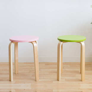 W8餐凳实木彩色小圆凳子等位椅成人简约现代时尚创意家用板凳木凳