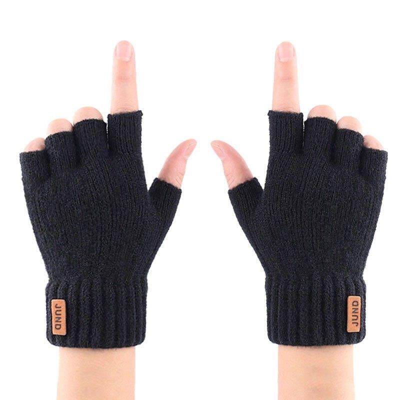 半指手套男士冬季加厚保暖防寒户外骑行女针织毛线写字露指手套