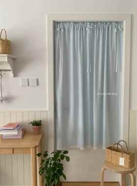 henceforth 天蓝条纹窗帘门帘装饰背景帘可定制韩系ins蝴蝶结系带