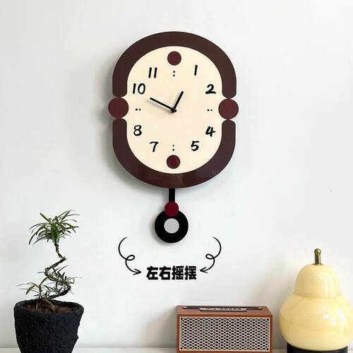 中古奶油风挂钟家用简约现代2025钟表客厅餐厅创意静音挂墙时钟