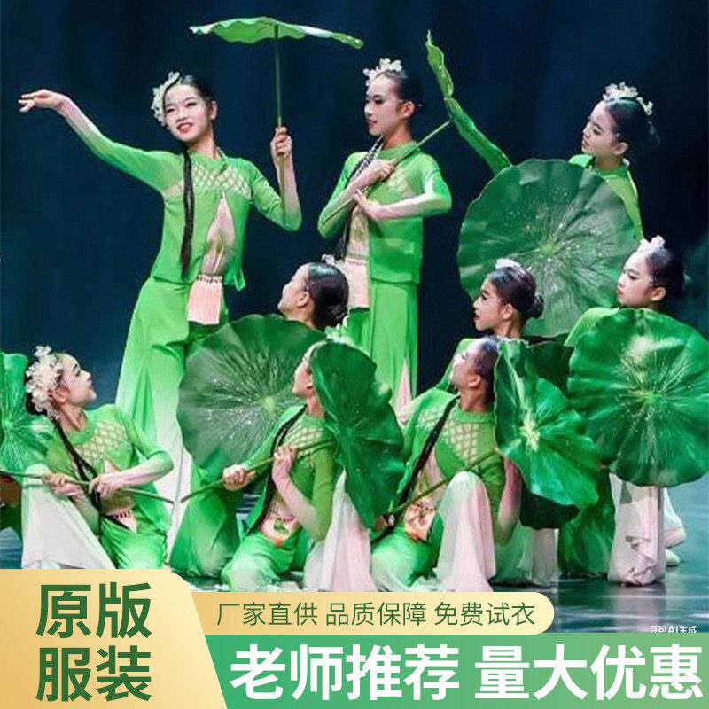 小荷叶舞蹈服儿童古典舞女荷叶翩翩演出服如梦令莲叶荷花表演道具