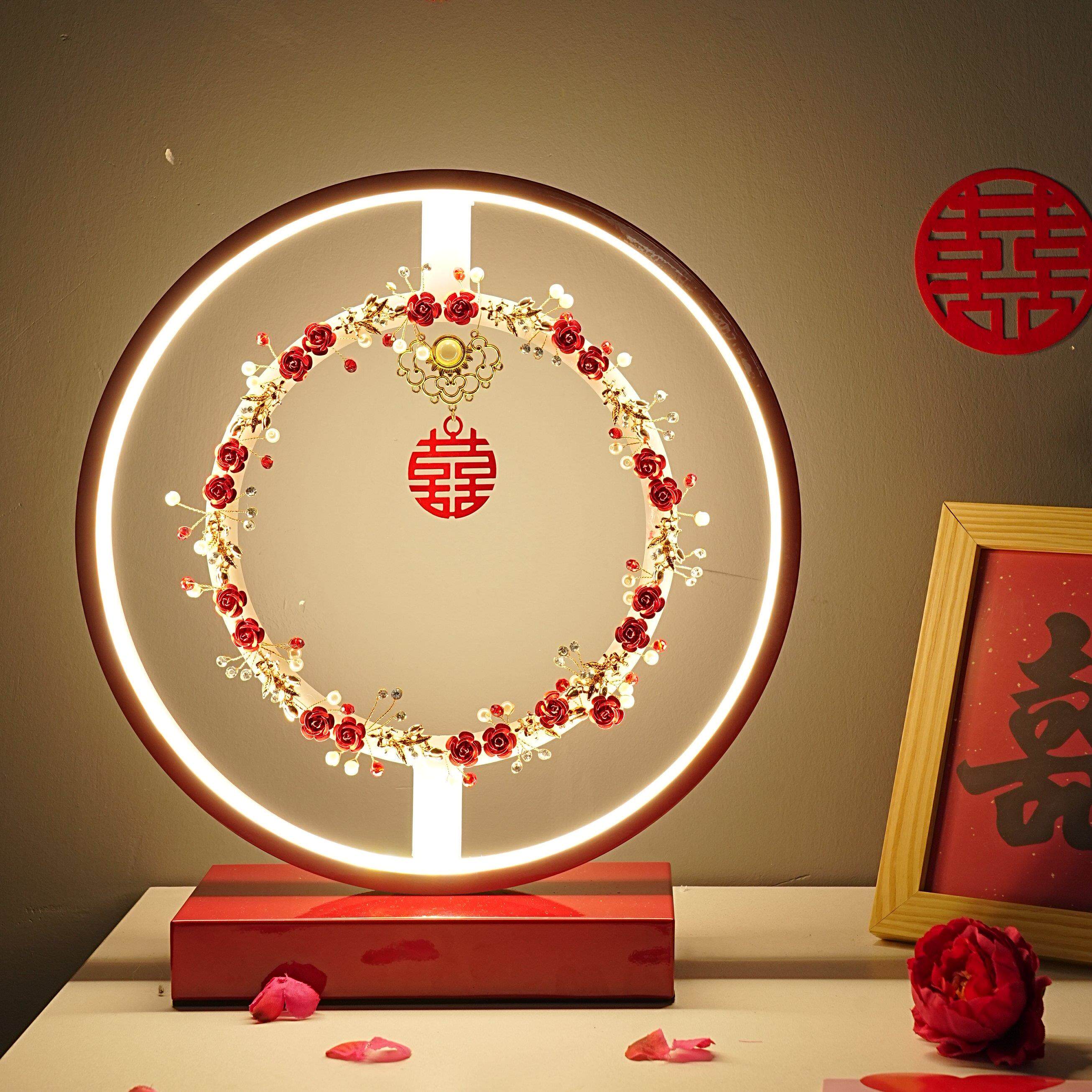 结婚台灯婚房床头灯卧室结婚灯创意喜庆新婚陪嫁灯一对红色长明灯