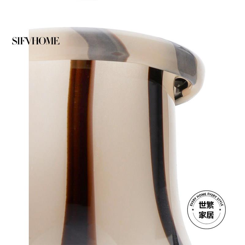 世繁法式中古RibaVase穆拉德手工玻璃北欧条纹花瓶器客厅插花摆件
