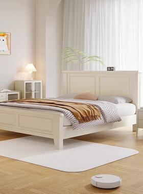 美式白色613全实木床现代约简1.8m单人床1.5物m双经济小户型高箱