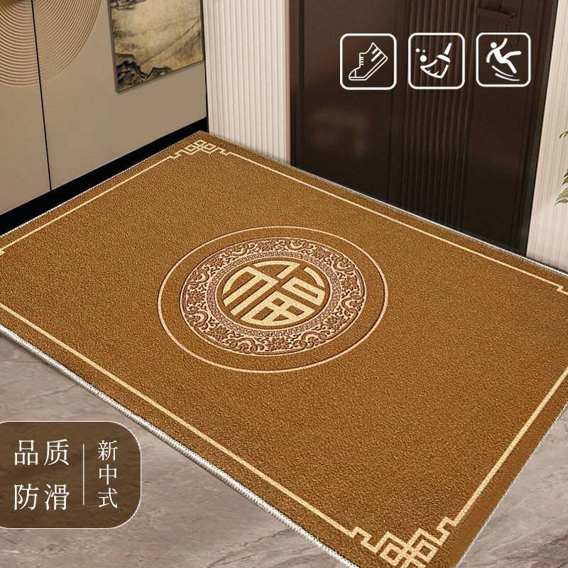 入户门地垫中式福字黄色金色圈绒进门垫进门脚垫地毯定制家用门口