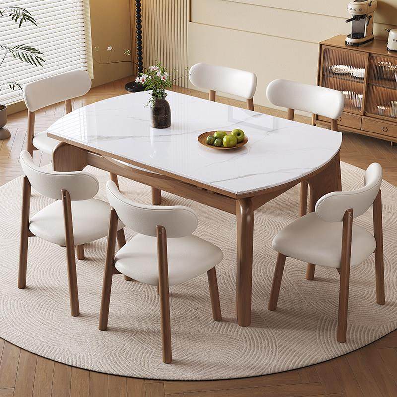 奶油风岩板餐桌椅组合小户型家用可伸缩实木长方形方桌可变圆桌,住宅家具,岩板餐桌,淘宝优惠券,粉丝福利购,淘宝优惠卷