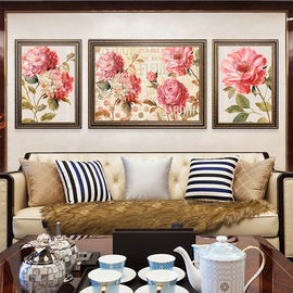 印花DMC十字绣套件三联客厅卧室北欧简约现代幸福花粉色花卉
