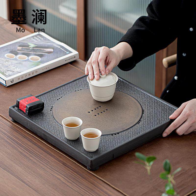 陶瓷茶盘轻奢干泡台家用阳台客厅储水盘茶海日式简约复古中式会客