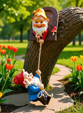 外单树脂小矮人花插套装花园装饰摆件田园花盆插件家居微景观摆设