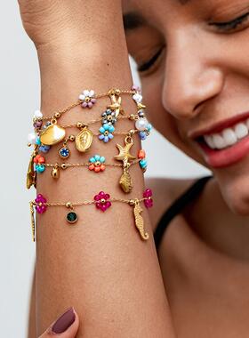 Stainless steel small flower bracelet necklace jewelry set