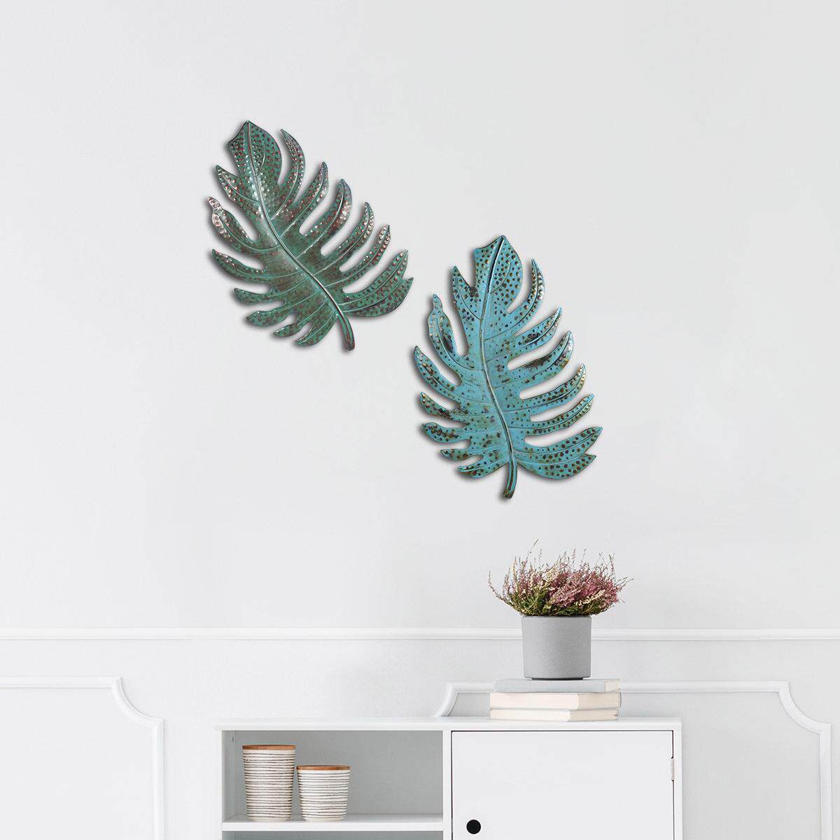 工艺品铁艺蓝色叶子室内软装饰品墙上艺术壁挂复古挂件铁制