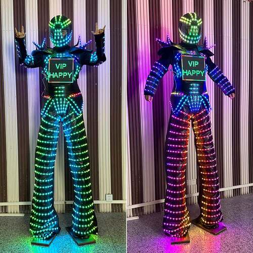 屏幕编程发光服LED变色幻彩光高跷服演出机器人巡游表演服装酒吧