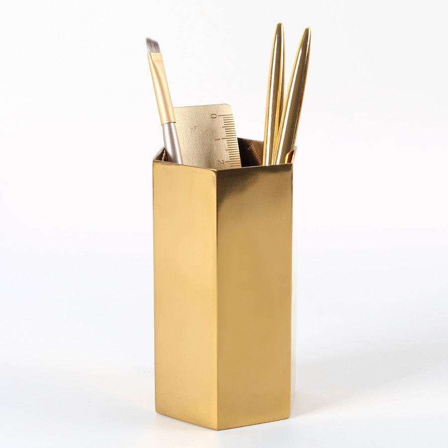 初见 北欧黄铜金色六边形笔筒插花瓶装饰物摄影道具金属桌面摆件