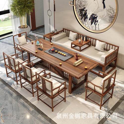 新中式实SVS木茶全套家用阳台客厅茶桌桌木子酒店办公室接待原喝