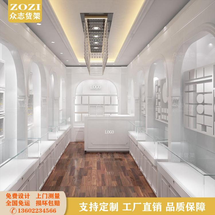 珠宝店造型靠墙展示柜首饰品白色烤漆壁挂陈列柜货架专业设计