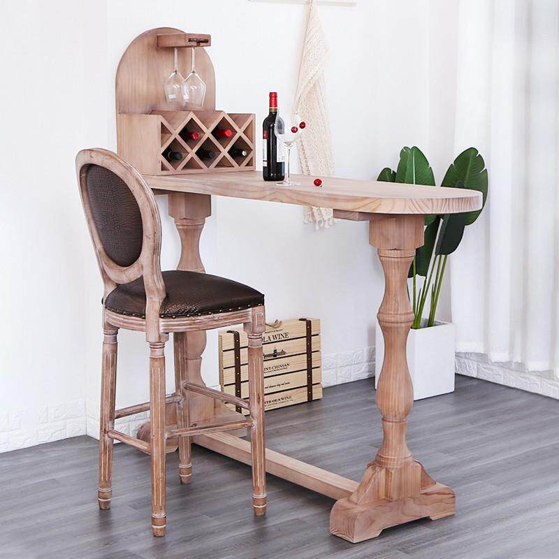 创意实木小型吧台桌子家用客厅厨房靠墙罗马餐桌隔断民宿高脚桌椅