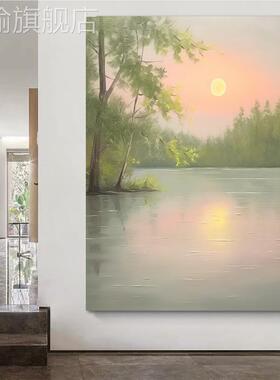 网红寂风日治厅出方手理绘油画玄装饰画客东餐关厅肌画愈系风景挂