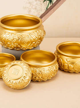 全铜聚宝盆摆件纯铜实心八福大小号招聚黄铜米缸财客厅开业礼品