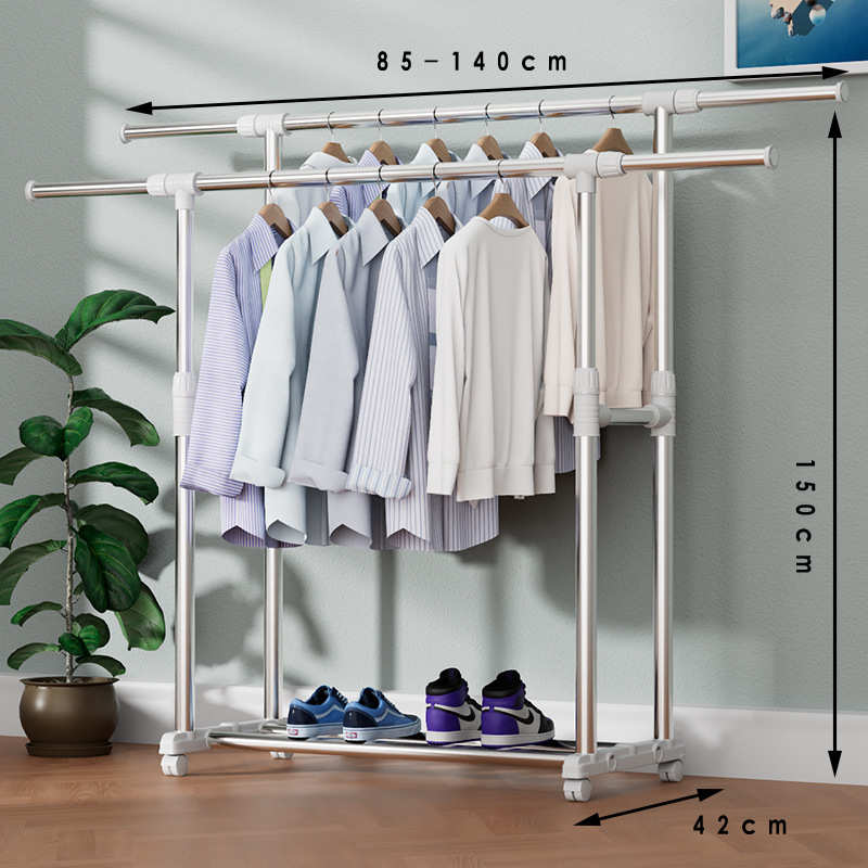 晾衣架晒衣挂架收纳落地高承重晾衣架挂衣双杆家用伸缩卧室可架