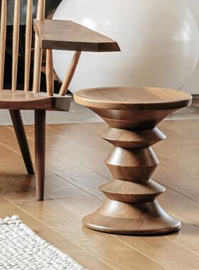 侘寂风实木小茶几客厅覆古角几阳台边几简约圆形实木摆件木墩茶桌