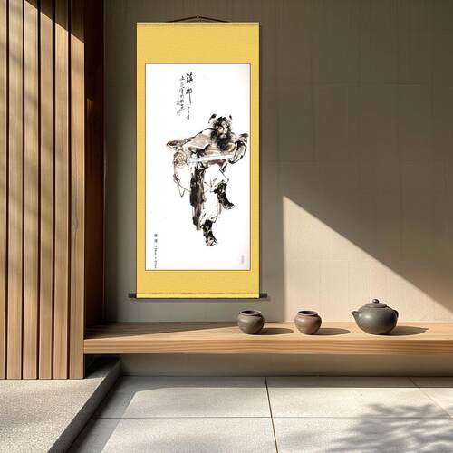 定制钟馗画像丝绸卷轴画朱砂客厅国画钟馗画竖版迎福玄关挂画