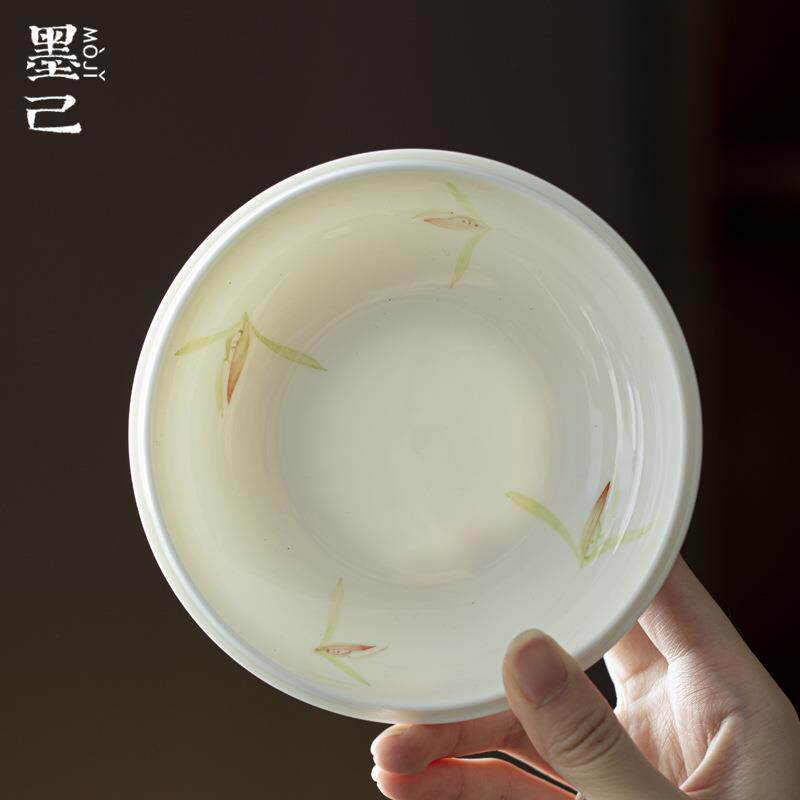 墨己玉泥手绘兰花陶瓷壶承茶道配件家用茶点盘多用干泡圆形瓷盘