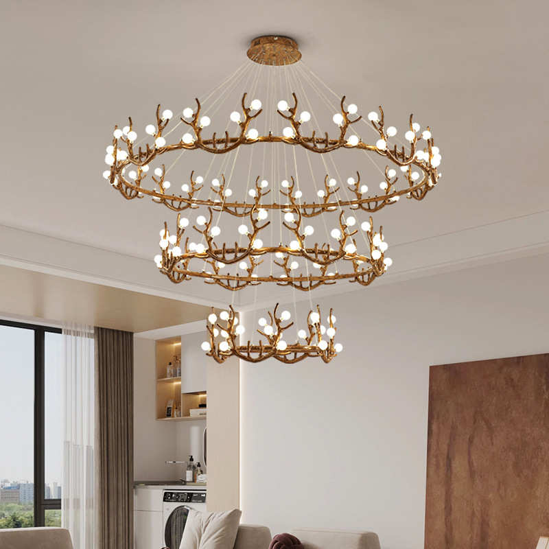 侘寂风鹿角吊灯 两层/三层树枝灯设计师民宿别墅茶室餐厅枝形吊灯