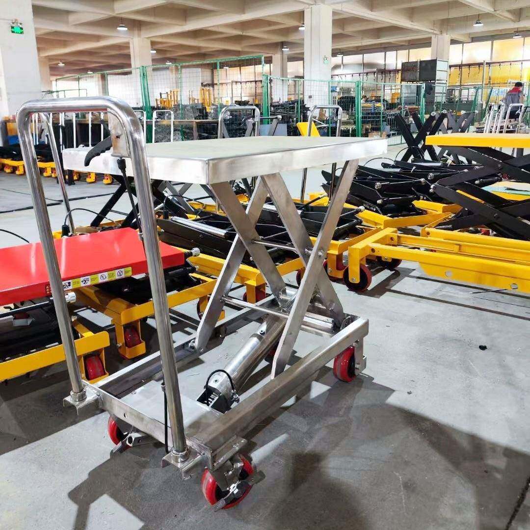 普尔夫304不锈钢升降平台车1吨电动升降机剪叉式液压升降平台食品