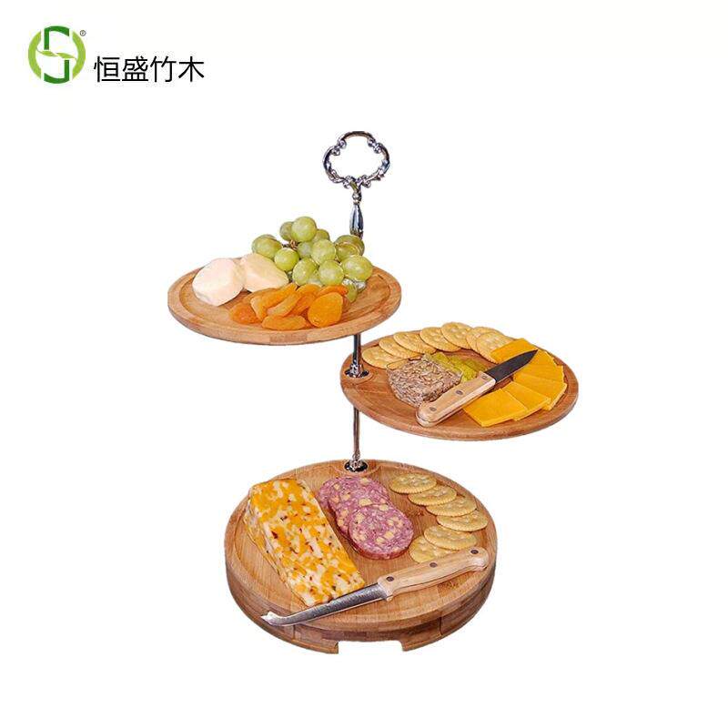 恒盛竹木蛋糕托盘圆形三层芝士托盘