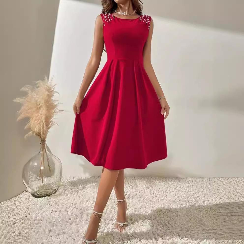 for sleeveless slim round beaded women neck Temperament