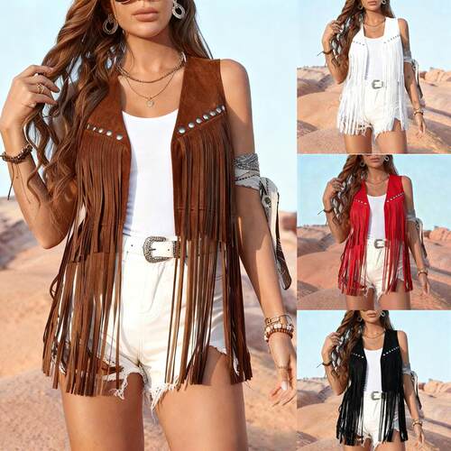Women's tassel vest imitation suede sleeveless jacket,