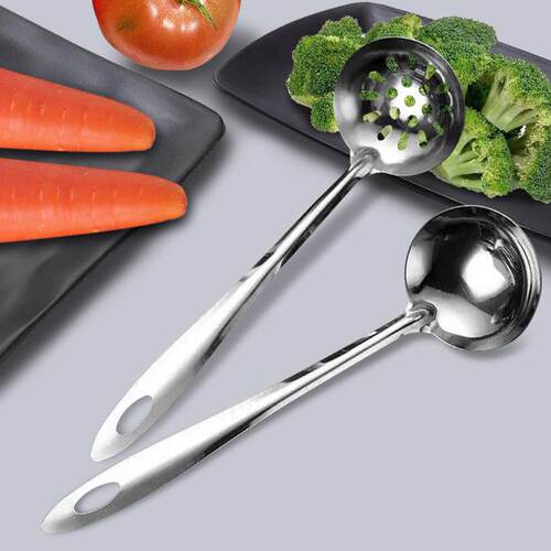 Stainless Steel Long-Handle Hot Pot Spoon, Soup Ladle, Slott