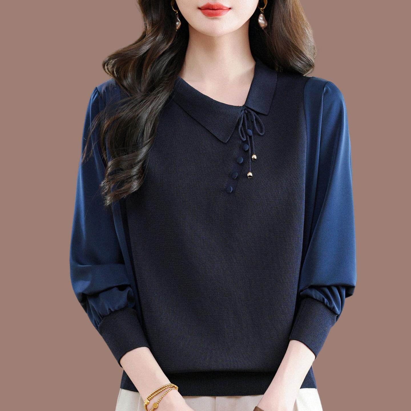 高贵妈妈春装长袖薄款打底针织衫中老年女装时尚洋派大尺码单穿上